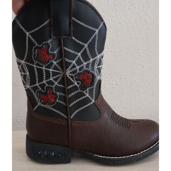 Roper Little Kids Sz 9M Brown Faux Leather Spider Web Light-Up Western Boots - Picture 11 of 16